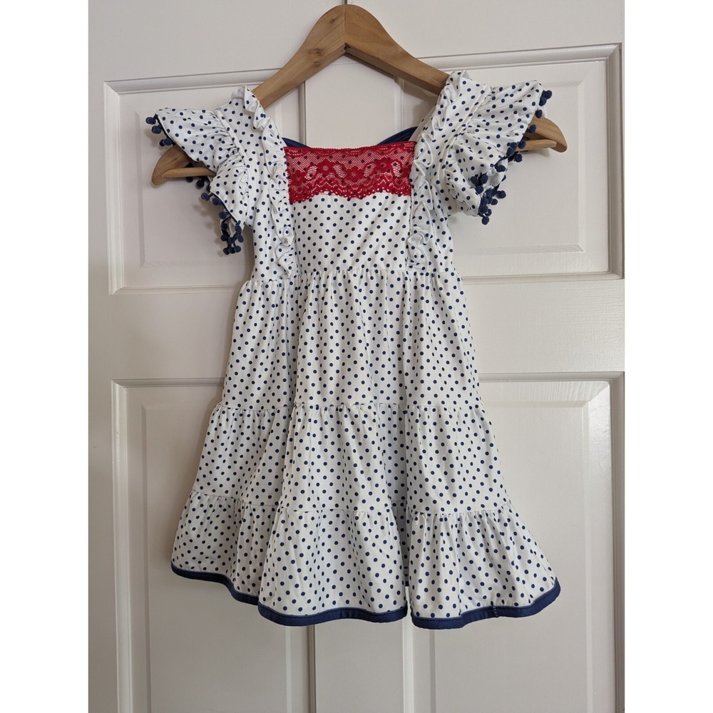 New Nwt Girls dress Tunic Patriotic Cheeky Plum Size 3 Blue Polka Dots July 4th